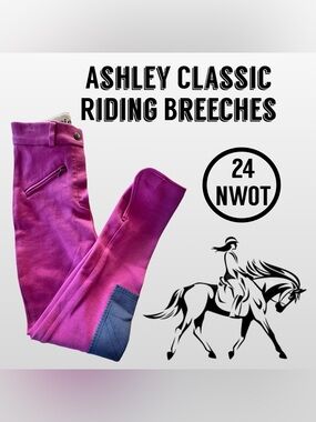 Ashley Classic Riding Breeches with Clarino Knee Patch Magenta (24) NWOT